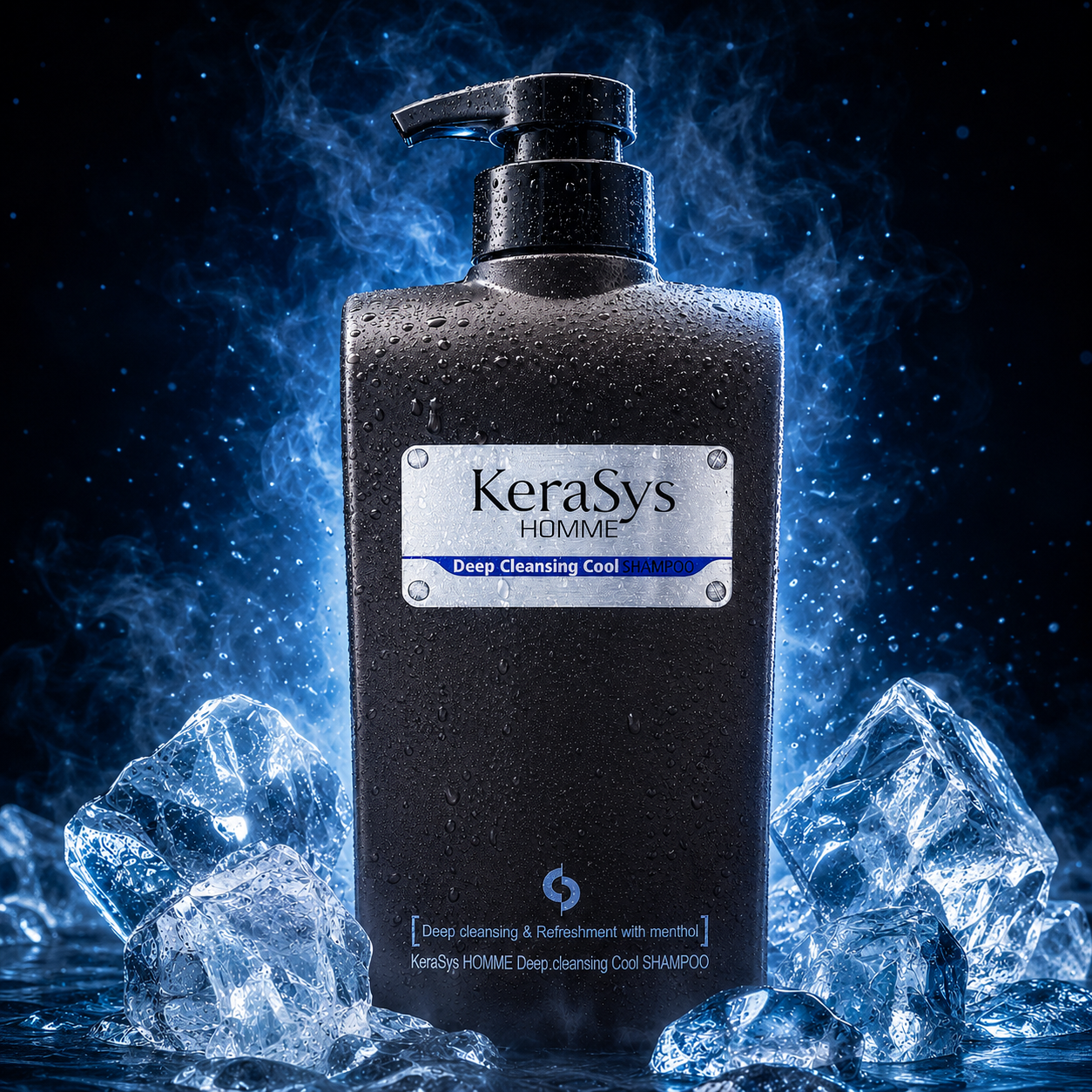 KeraSys Homme Deep Cleansing Cool Shampoo 550ml with menthol for men, refreshing Korean shampoo that deeply cleanses oily scalp and removes excess sebum.