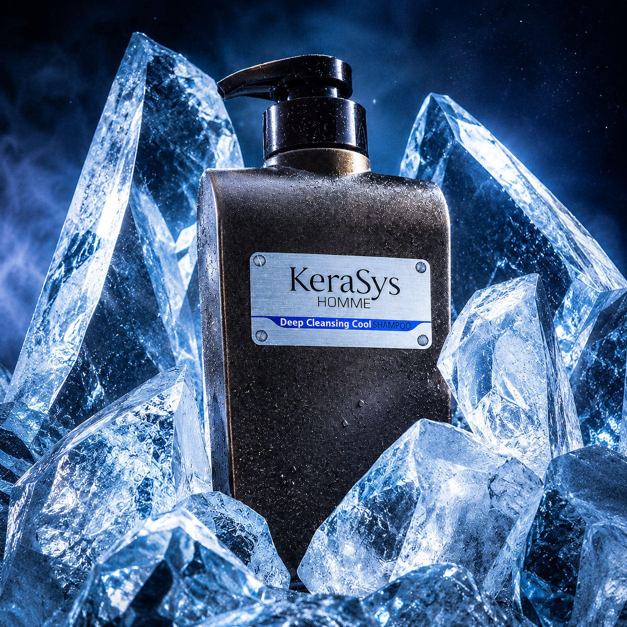 KeraSys Homme Deep Cleansing Cool Shampoo 550ml with menthol for men, refreshing Korean shampoo that deeply cleanses oily scalp and removes excess sebum.