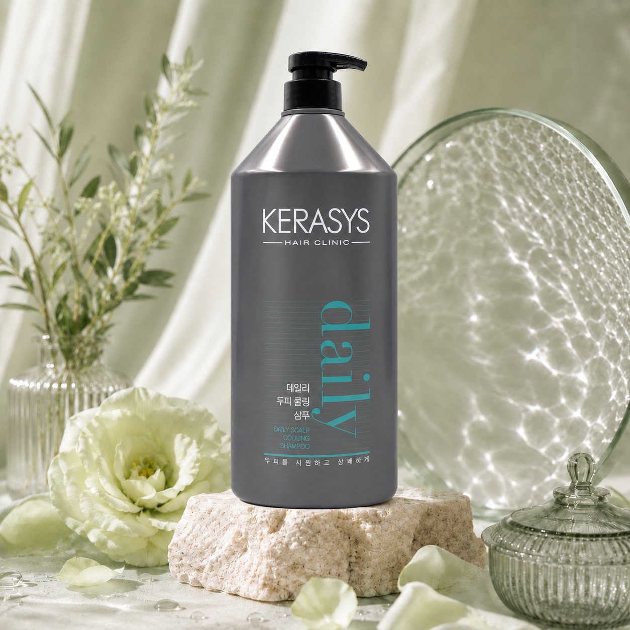 KeraSys Hair Clinic Daily Scalp Cooling Shampoo 1500ml Korean cooling shampoo with refreshing scalp care formula to deeply cleanse, remove excess oil and soothe the scalp.