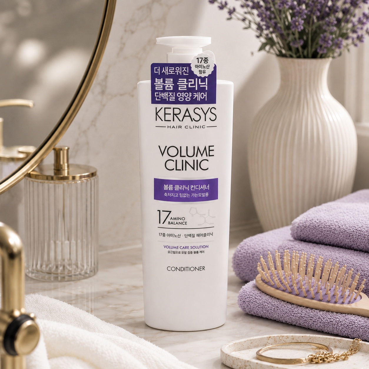 KeraSys Hair Clinic Volume Clinic Conditioner Korean volumizing conditioner with 17 Amino Balance to nourish fine hair while adding volume, softness and shine.