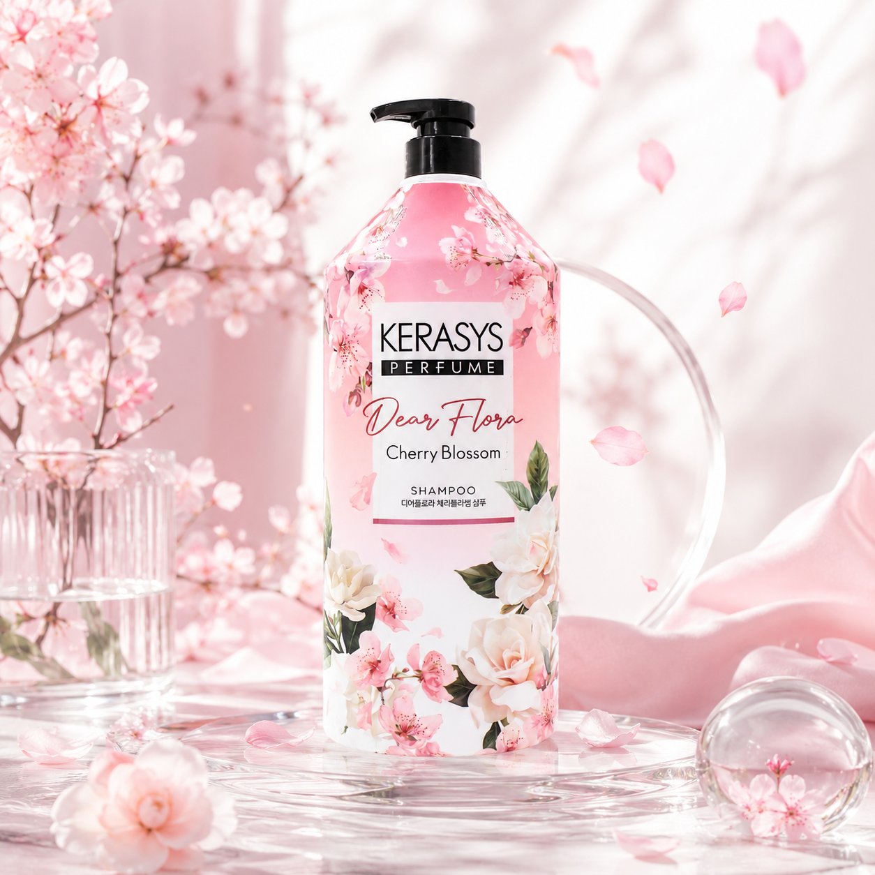 KeraSys Dear Flora Perfume Cherry Blossom Shampoo 1500ml Korean floral shampoo with cherry blossom fragrance for gentle cleansing, soft and shiny hair.