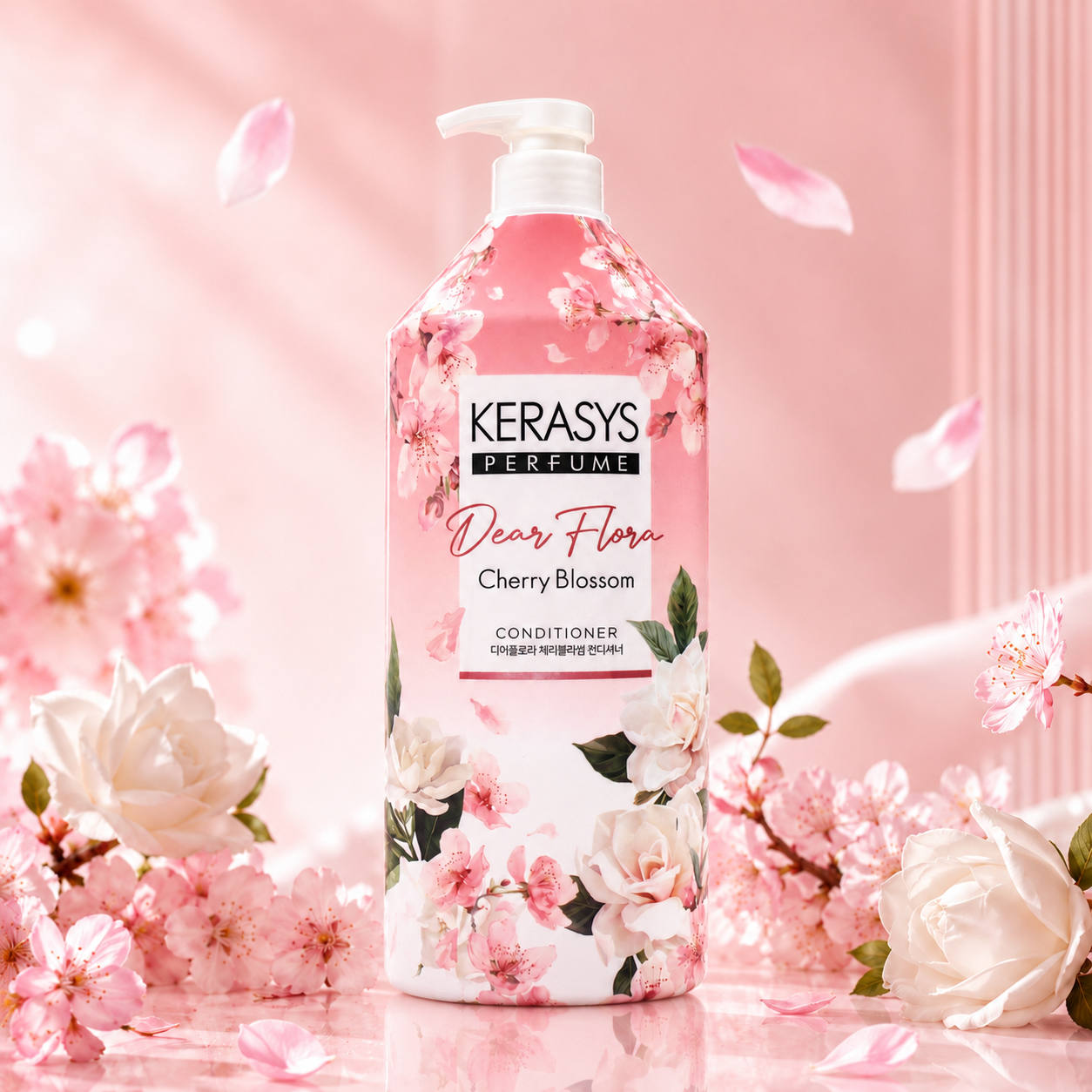 KeraSys Dear Flora Perfume Cherry Blossom Conditioner 1500ml Korean floral hair conditioner with cherry blossom fragrance for hydrated, smooth and manageable hair.