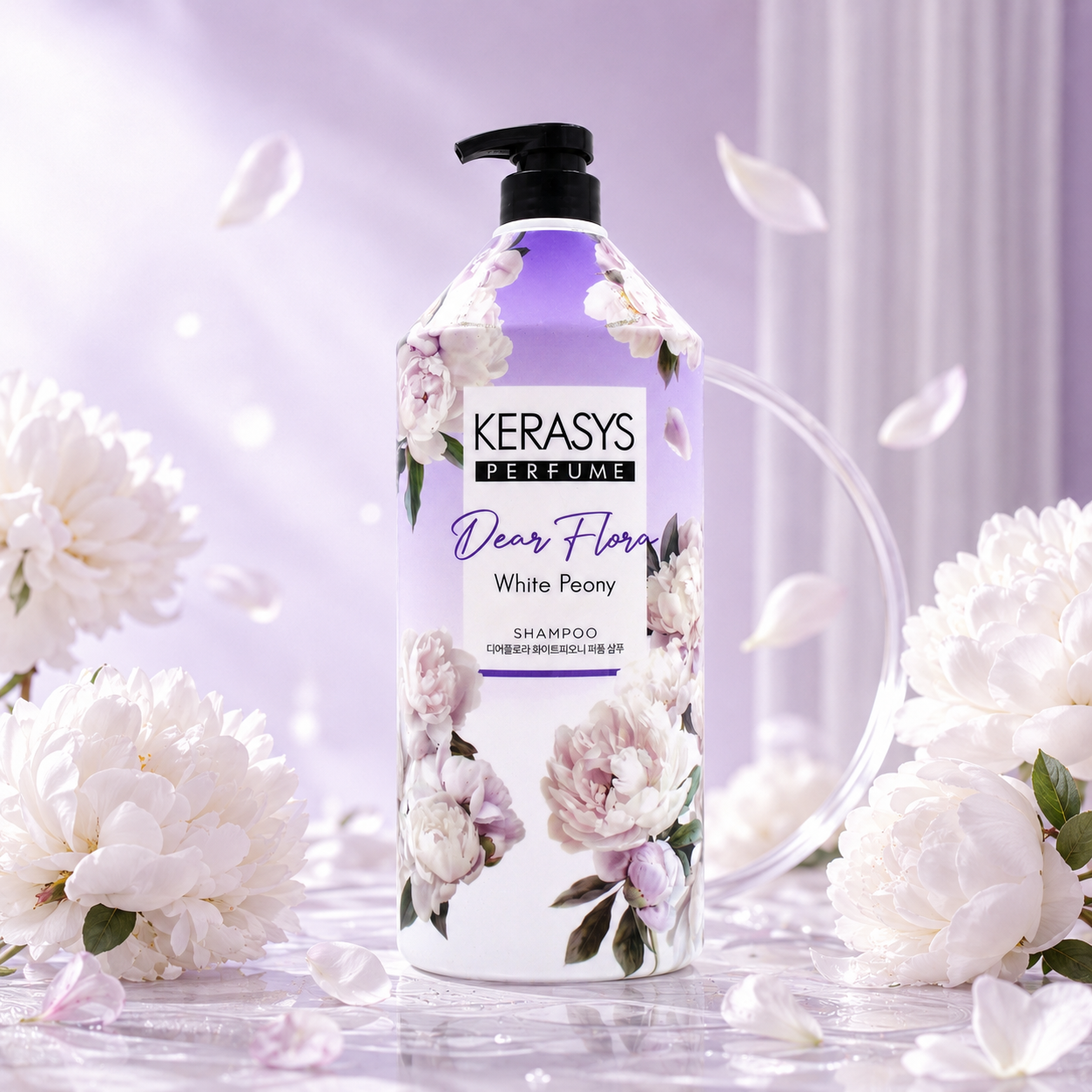 KeraSys Dear Flora Perfume White Peony Shampoo 1500ml Korean floral shampoo with white peony fragrance for gentle cleansing, healthy-looking and silky hair.
