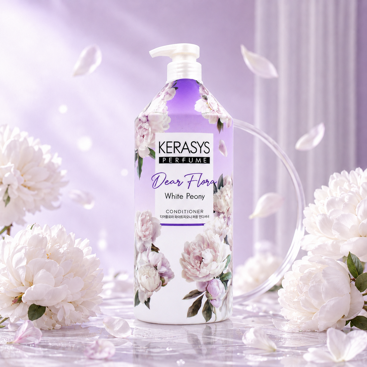 Kerasys Dear Flora Perfume White Peony Conditioner, a Korean floral hair conditioner with white peony fragrance for soft, smooth and nourished hair.