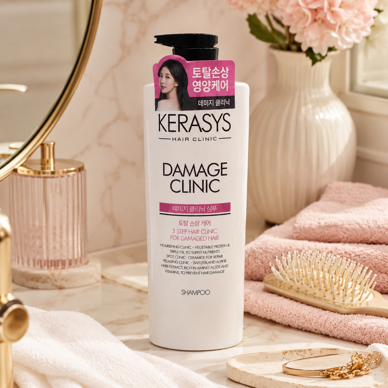 KeraSys Hair Clinic Damage Clinic Shampoo Korean repairing shampoo formulated to strengthen damaged hair, reduce breakage and restore healthy-looking shine.