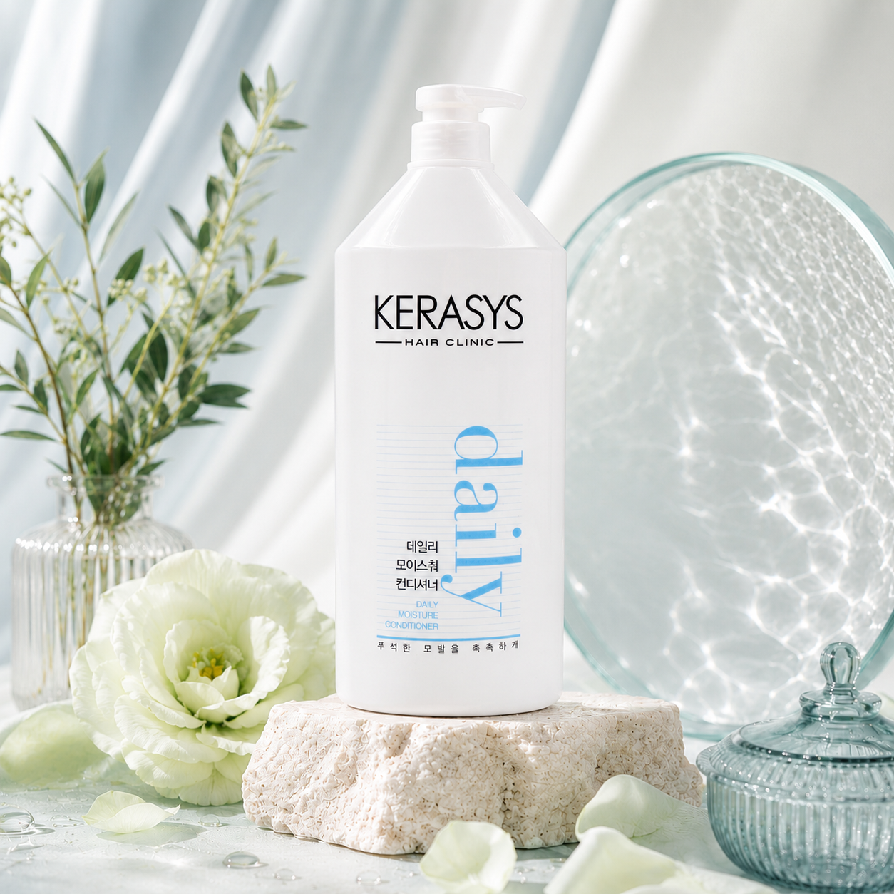 KeraSys Hair Clinic Daily Moisture Conditioner 1500ml Korean hydrating hair conditioner for dry and damaged hair that nourishes, smooths and improves manageability.
